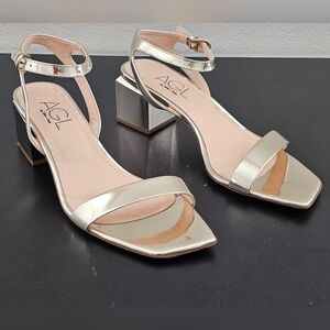 AGL Angie Metallic Light Gold Block Heel Ankle Strap Sandals 40.5/10.5M